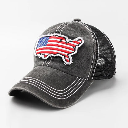 Mesh Trucker Hat Men Women USA American Flag Map