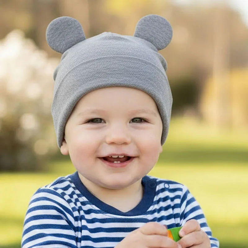 Baby Beanie Hat With Bear Ears Solid Color Baby Hats