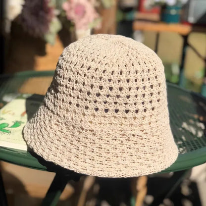 Summer Breathable Hollow Out Knit Bucket Hat Women's