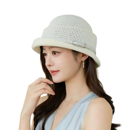 French-Style Hepburn-Inspired Metal-Trimmed Rolled-Brim Hat