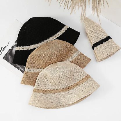 Wide Brim Panama Cap Korean Breathable Knitted Bucket Hats