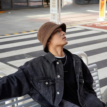 Big Head 59-61cm Bucket Hat Wide Brim Pure Cotton Outdoor Sun Caps
