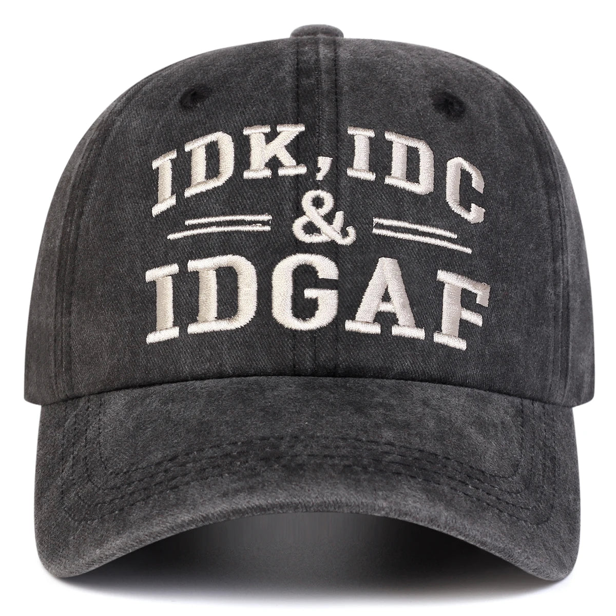 Unisex IDK IDC&IDGAF Letter Embroidery Washed Baseball Cap Spring Autumn