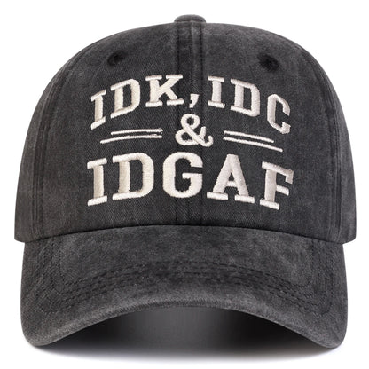 Unisex IDK IDC&IDGAF Letter Embroidery Washed Baseball Cap Spring Autumn