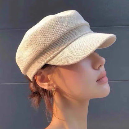 Linen Beret Hat Women French Style Spring Summer Flat Top Plain Beret Caps