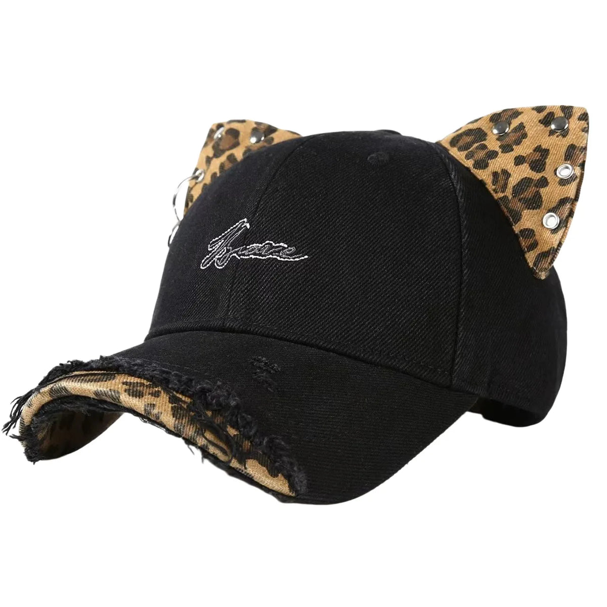 Y2K Cat Ear Rivet Leopard Baseball Hats