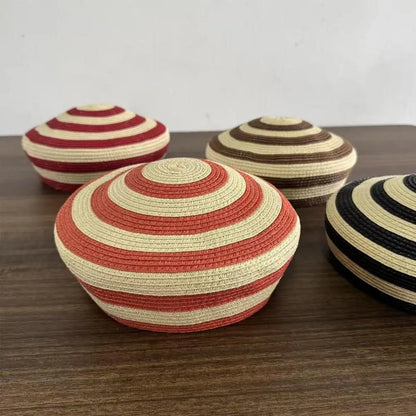 2026 New Striped Paper Straw Beret For Women