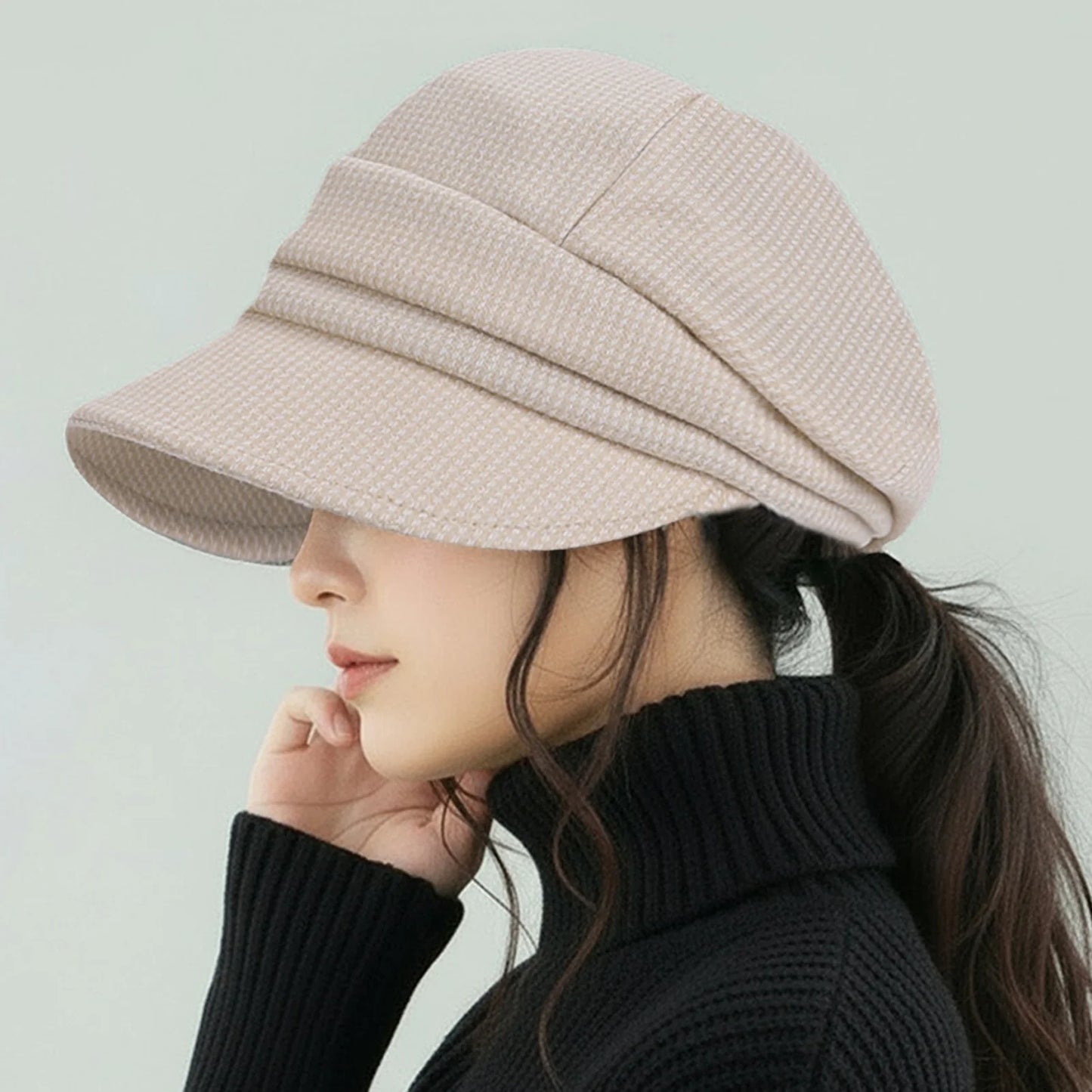 Women's British Style Beret Hat One Size Knit Beanie With Ear Protection Warm