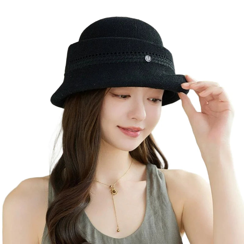 French-Style Hepburn-Inspired Metal-Trimmed Rolled-Brim Hat