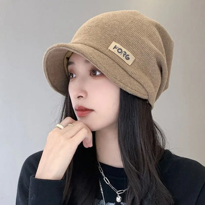 Versatile Soft Knitted Hat Elastic Thickened Peaked Cap