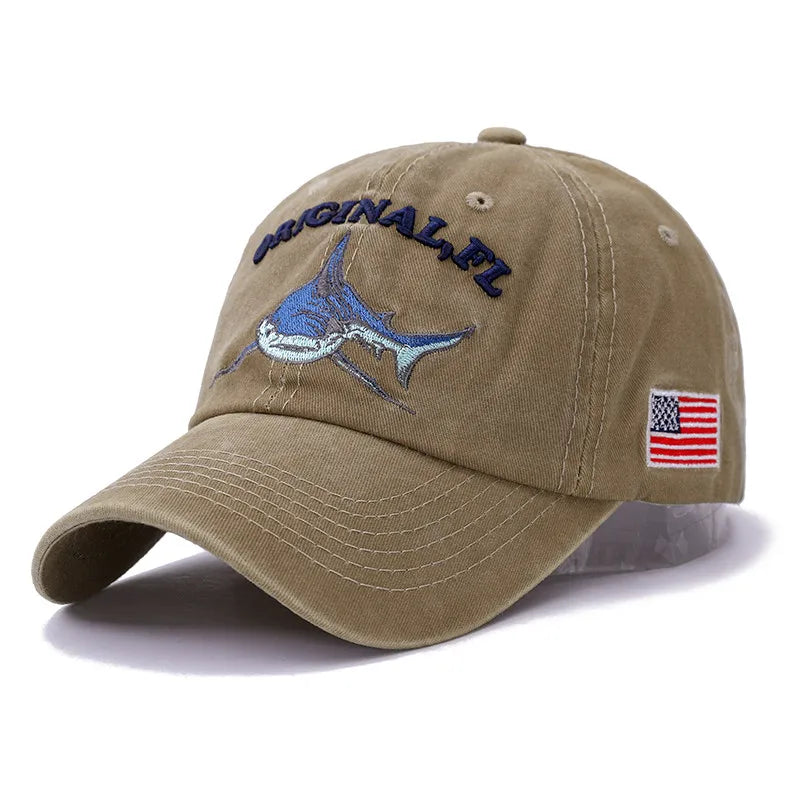 New High Quality Wash Cotton America Flag Shark Men's Baseball Cap