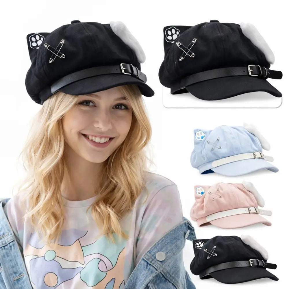 2026 Cute Cat Ears Women's Beret Anime Cat
