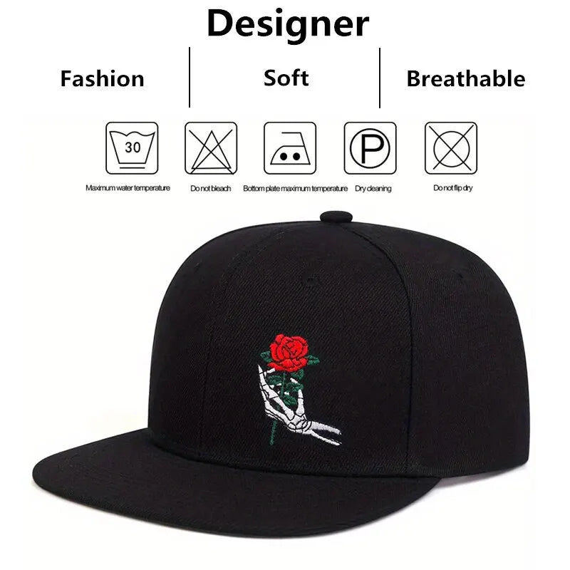 Unisex Skeleton Finger Rose Embroidery Hip-Hop Hats