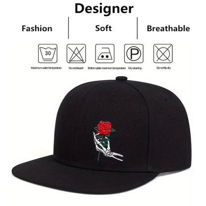 Unisex Skeleton Finger Rose Embroidery Hip-Hop Hats
