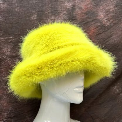 New Luxury Warm Faux Fur Bucket Hats Women