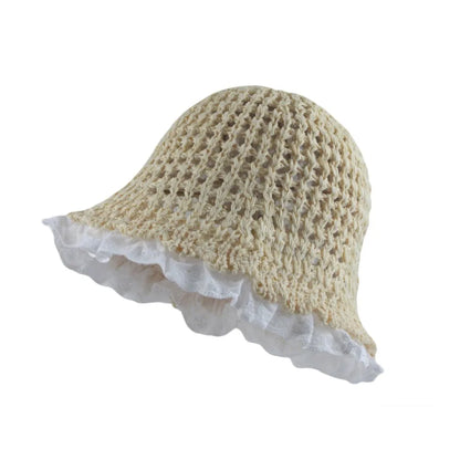 Fashion Lace Fisherman Hat Wide Brim Breathable Woven Hat