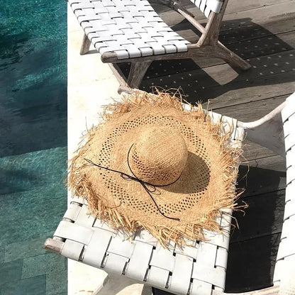 Straw Square Ribbon Straw Hat Beach Travel Sun Protection Flat Hat