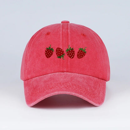Strawberry Print Washed Baseball Cap Lightweight Breathable Adjustable Unisex Summer Casual Hat Sun Hat