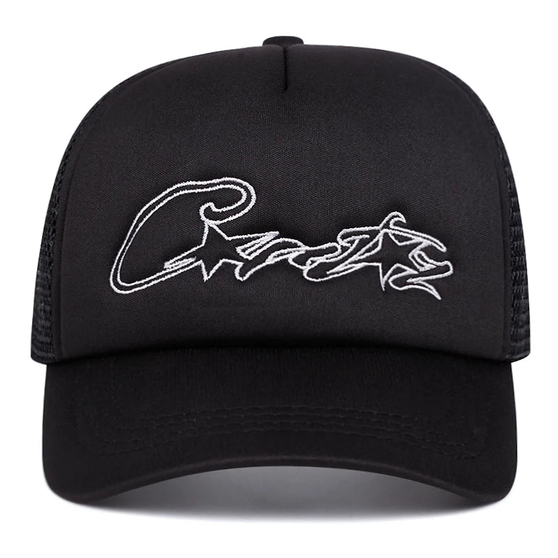 Breathable Mesh Hat C Five pointed Star Embroidered Street Hip Hop Hat Daily Commuting Wear Baseball Hat