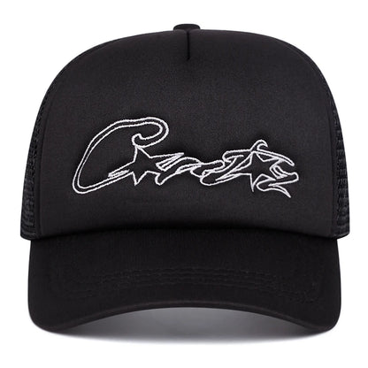 Breathable Mesh Hat C Five pointed Star Embroidered Street Hip Hop Hat Daily Commuting Wear Baseball Hat