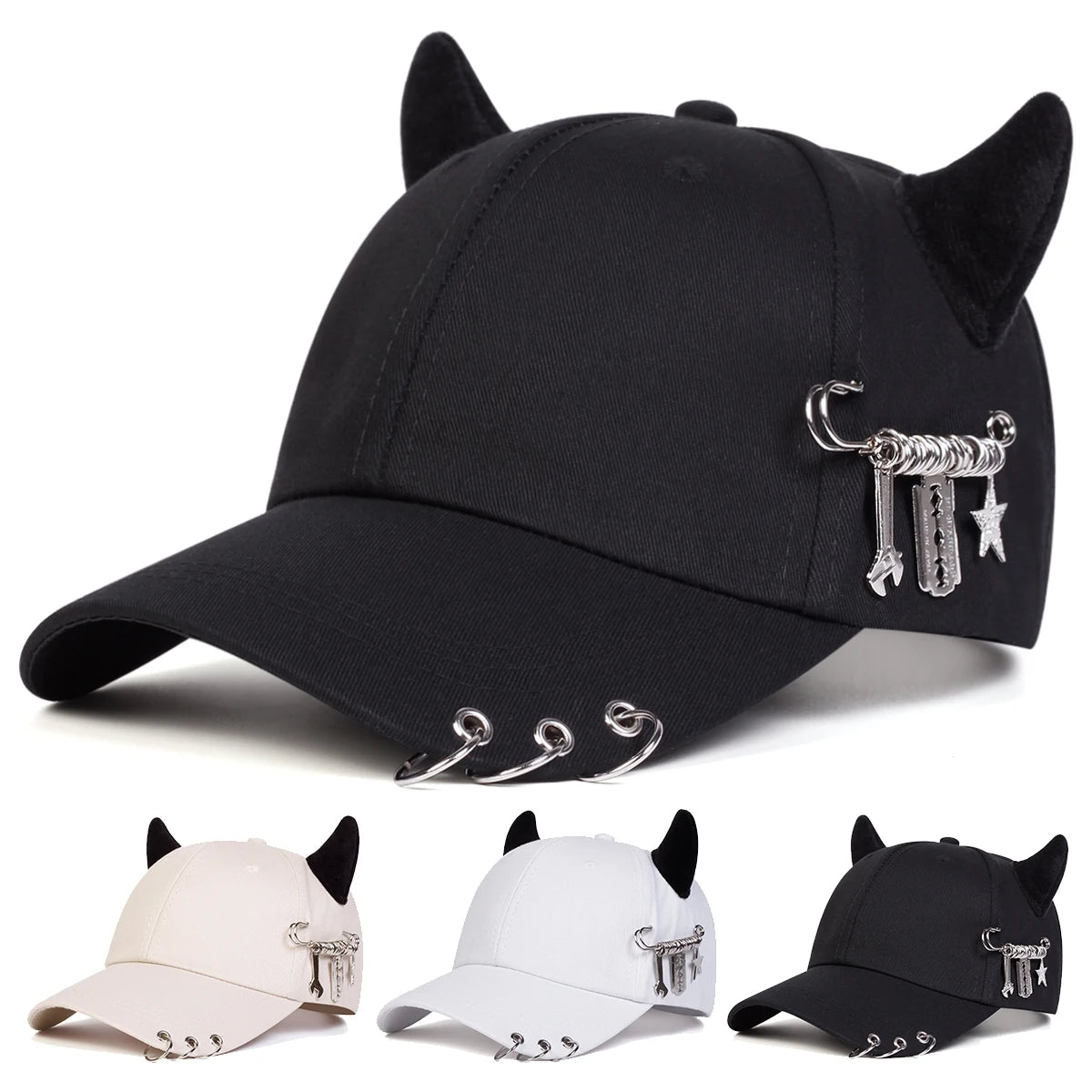 Unisex Lron Ring Cow Horn Personality Baseball Caps Spring Autumn
