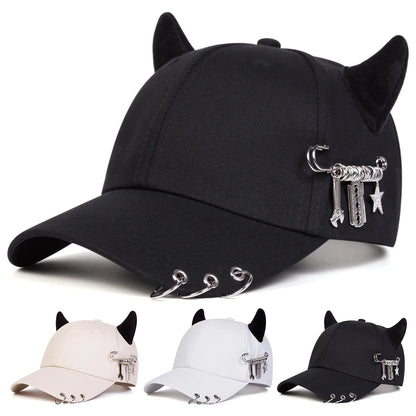 Unisex Lron Ring Cow Horn Personality Baseball Caps Spring Autumn