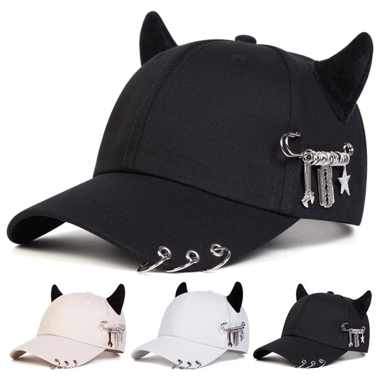 Unisex Lron Ring Cow Horn Personality Baseball Caps Spring Autumn
