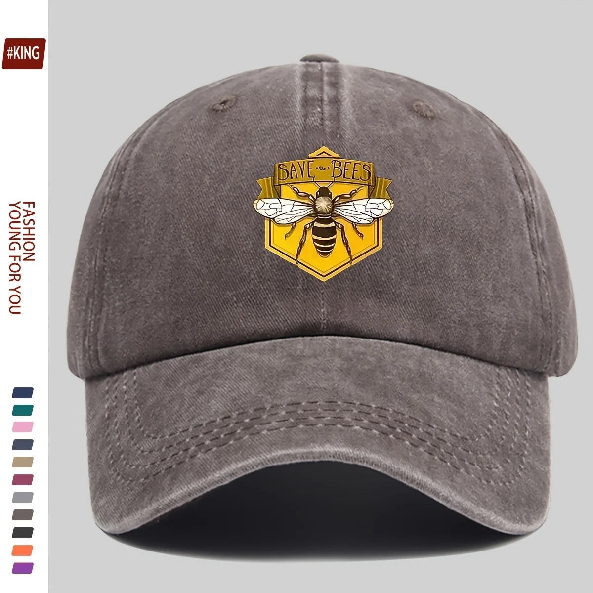 Retro Bee Patterned Printed Baseball Cap