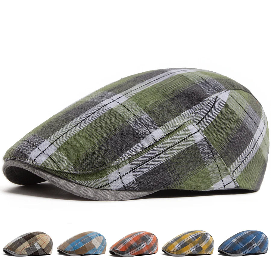 Summer Plaid Thin Beret Women Men Fashion Vintage Visor Hat