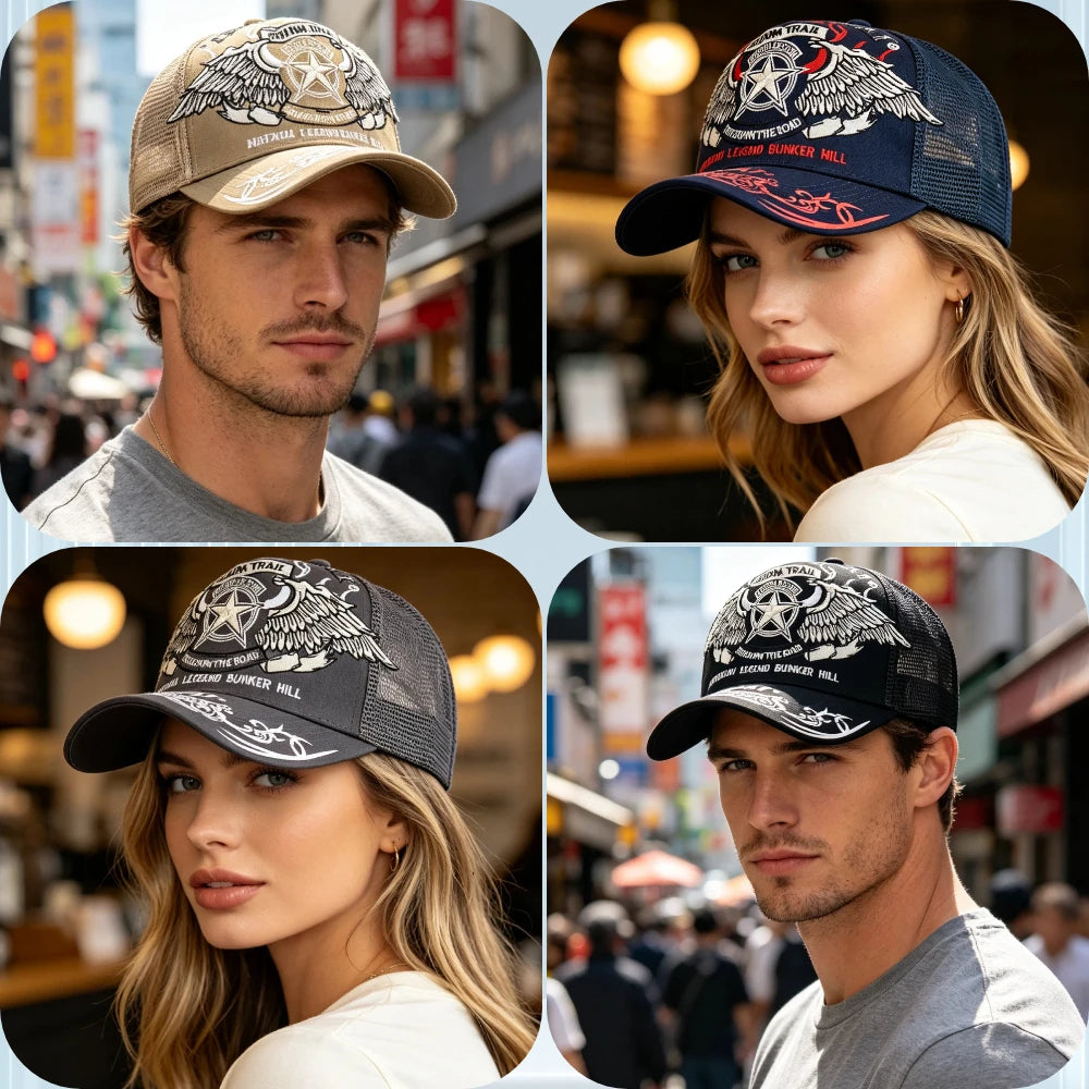Unisex Punk Style Cap Wing Five-Pointed Star Embroidery Baseball Cap