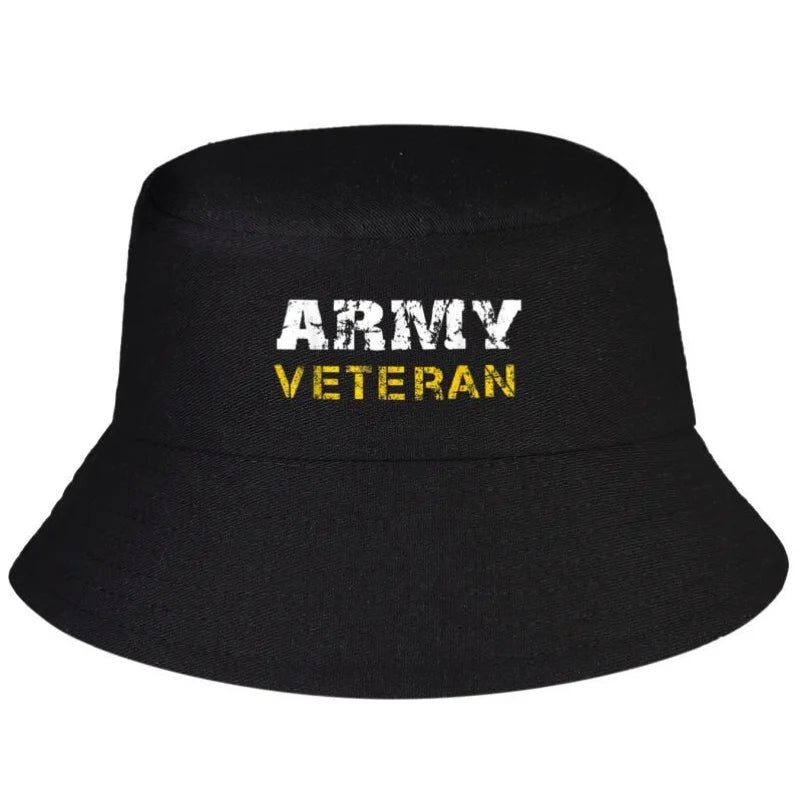 US Army Veterans Distressed Font Bucket Hat Men Adult