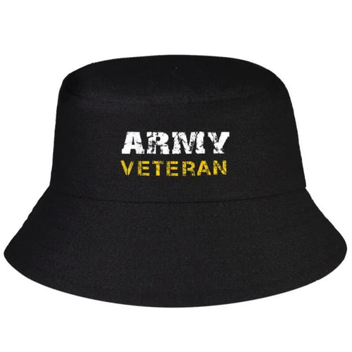 US Army Veterans Distressed Font Bucket Hat Men Adult