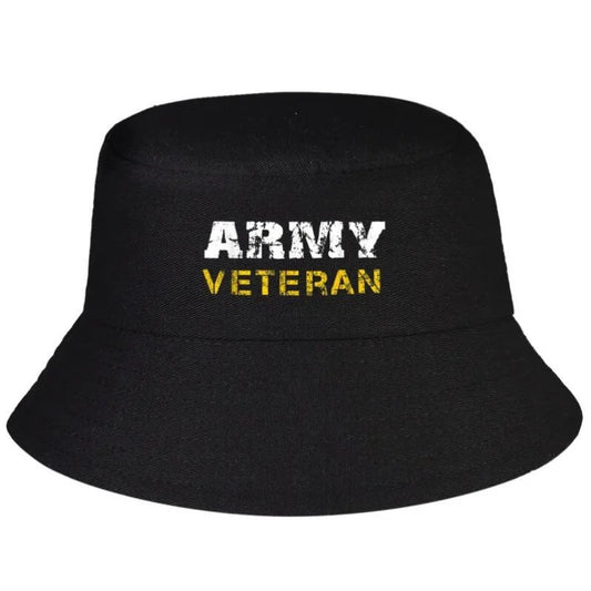 US Army Veterans Distressed Font Bucket Hat Men Adult