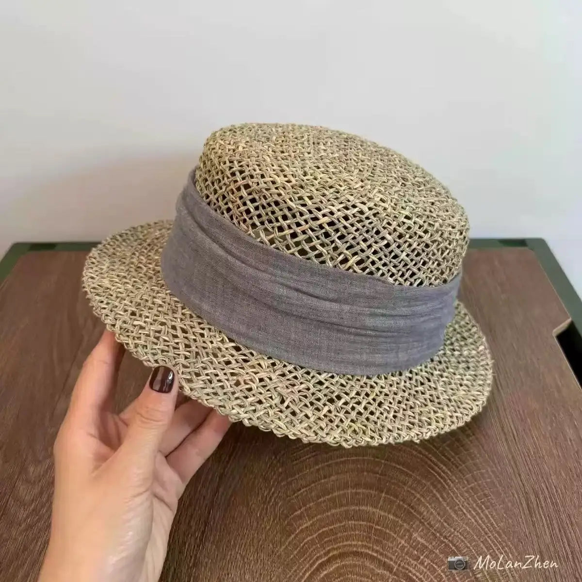 French British Retro Seaweed Woven Hollow Straw Top Hat