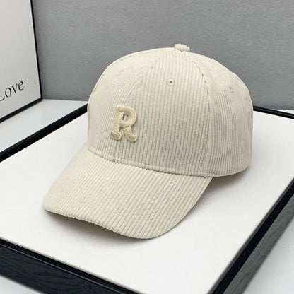 Fashion Corduroy Baseball Cap Ladies Letter R Women