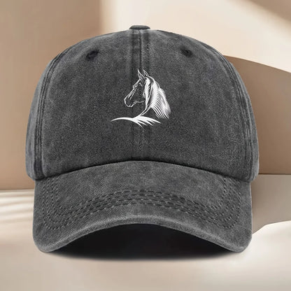Women's Horse Print Baseball Cap, Elegant Horse Head Design, Durable Textile Fabric