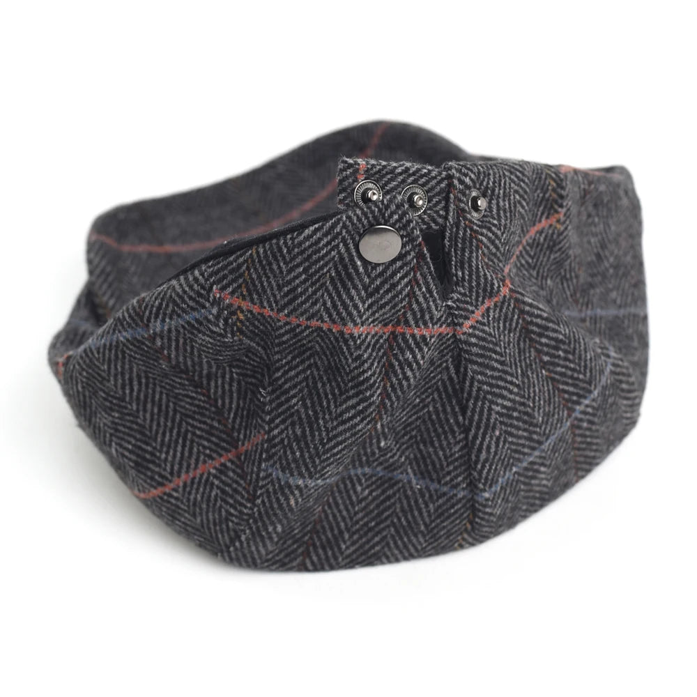 Newsboy Cap Men Winter Thick Warm Vintage Herringbone Casual Stripe Berets Flat Hat