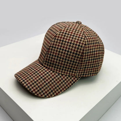 Men Women Woolen Cloth Stripe Check Baseball Caps