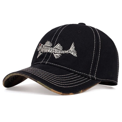 Fish Bone Embroidered Baseball Cap Men's and Women's