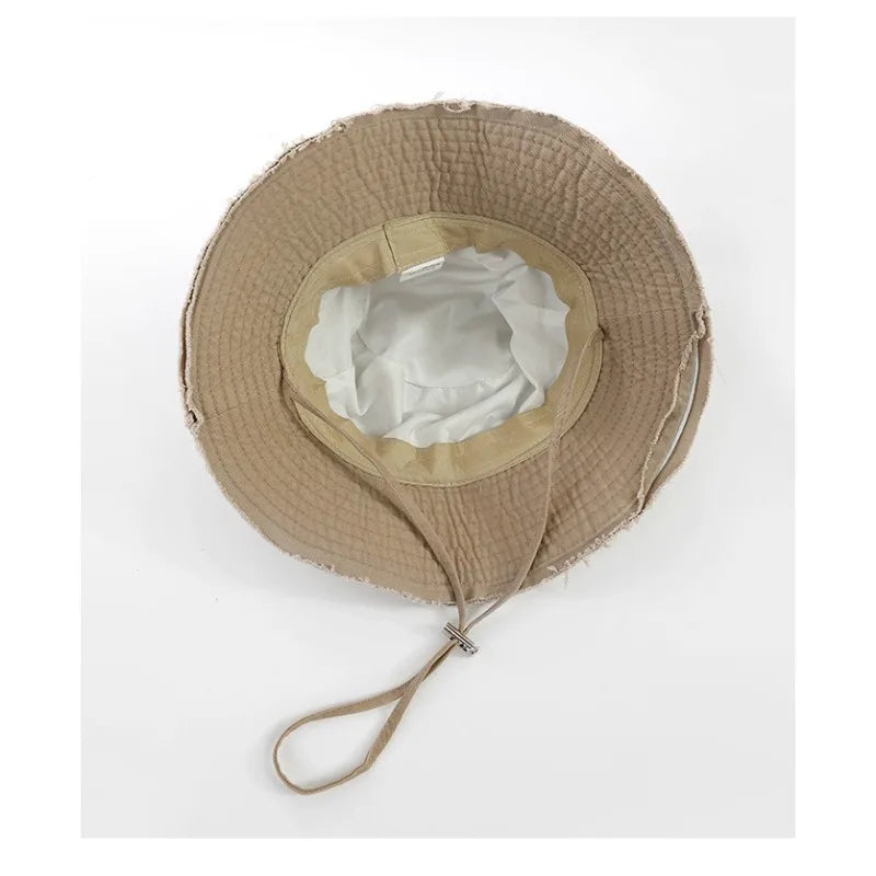 Unisex Large Brim Fringed Fisherman Hat Solid Color