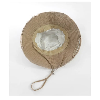 Unisex Large Brim Fringed Fisherman Hat Solid Color