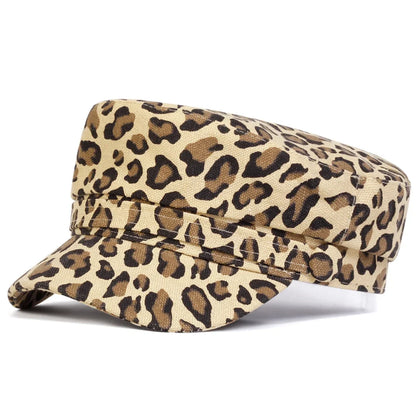 Unisex Leopard Print Personality Military Hats Flat Top Baseball Caps