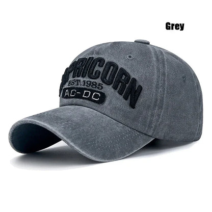 New Unisex Washed Distressed 'Capricorn' Alphabet 3D Embroidery Soft Top Baseball Cap Fashion Men Women