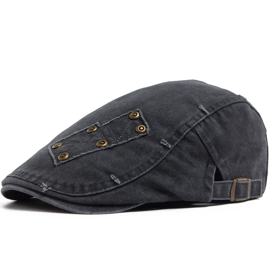 Vintage Rivet Newsboy Cap Men Women Fashion Washed Cabbie Beret