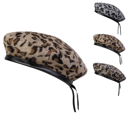 Unisex Fur Leopard Print Beret Men And Women Painters Hats