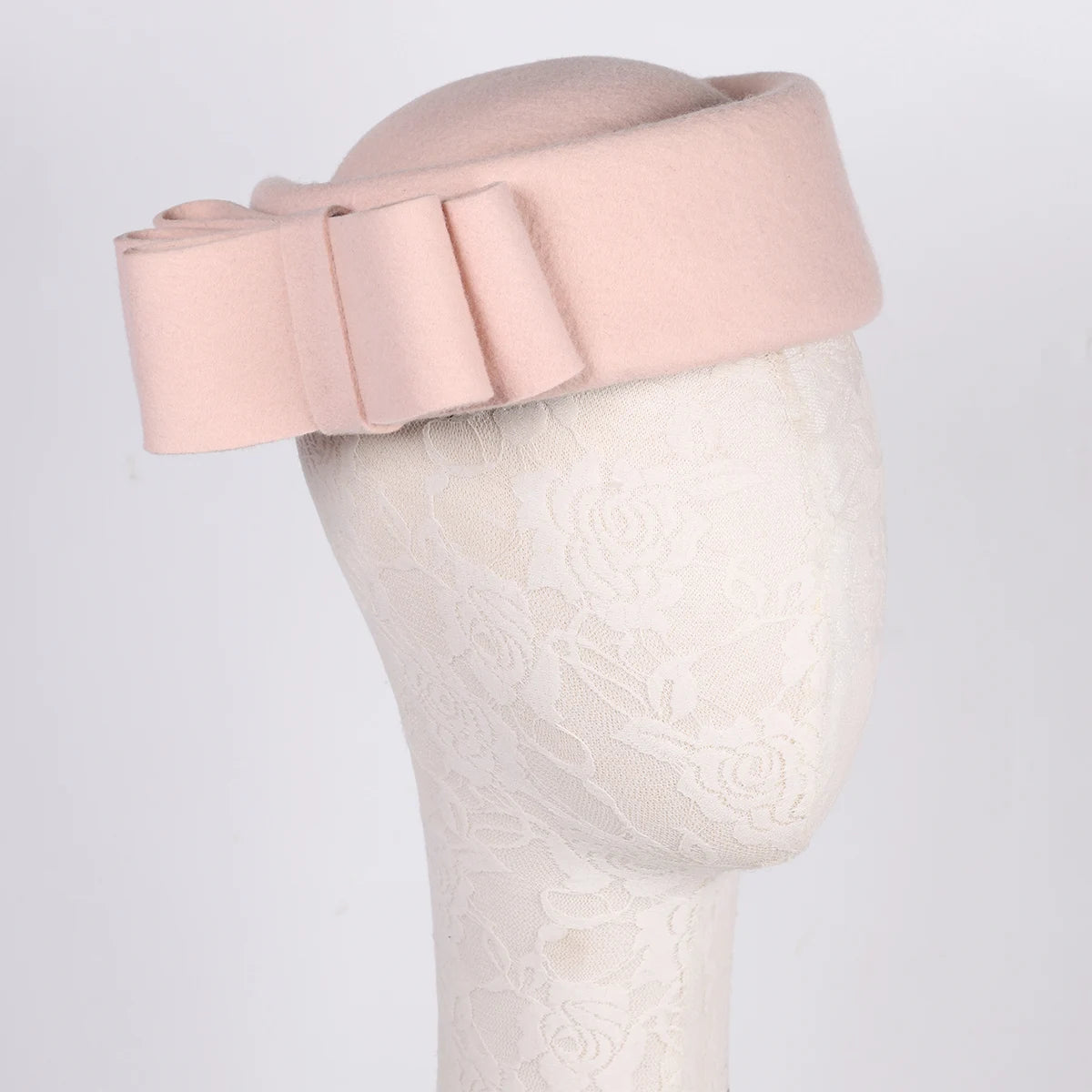Winter Pink Wool Fascinator French Beret Bowler Hats With Bowknot Elegant Wedding