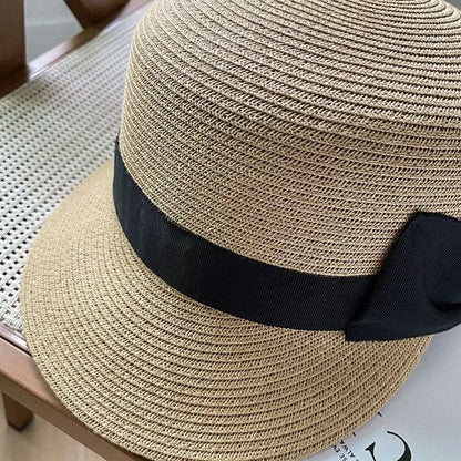 Elegant Wide Brim Bow Straw Hat Woven Bowknot Sunscreen Hat