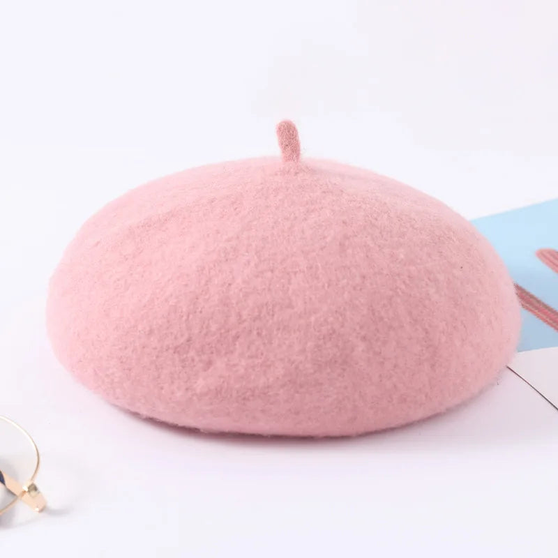 Wool Beret Hat Women Retro Knitted Warm Winter Unisex Painter Cap