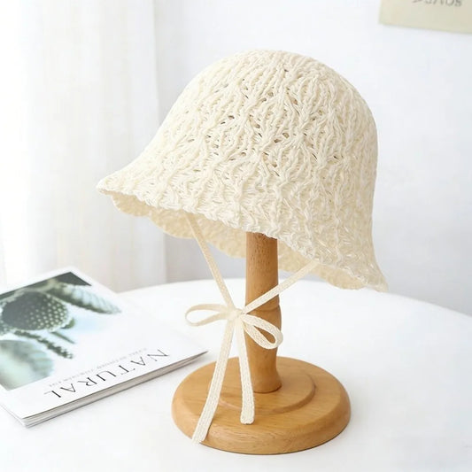 Thin Women Bucket Hat Solid Color Foldable Design Beach Panama Cap