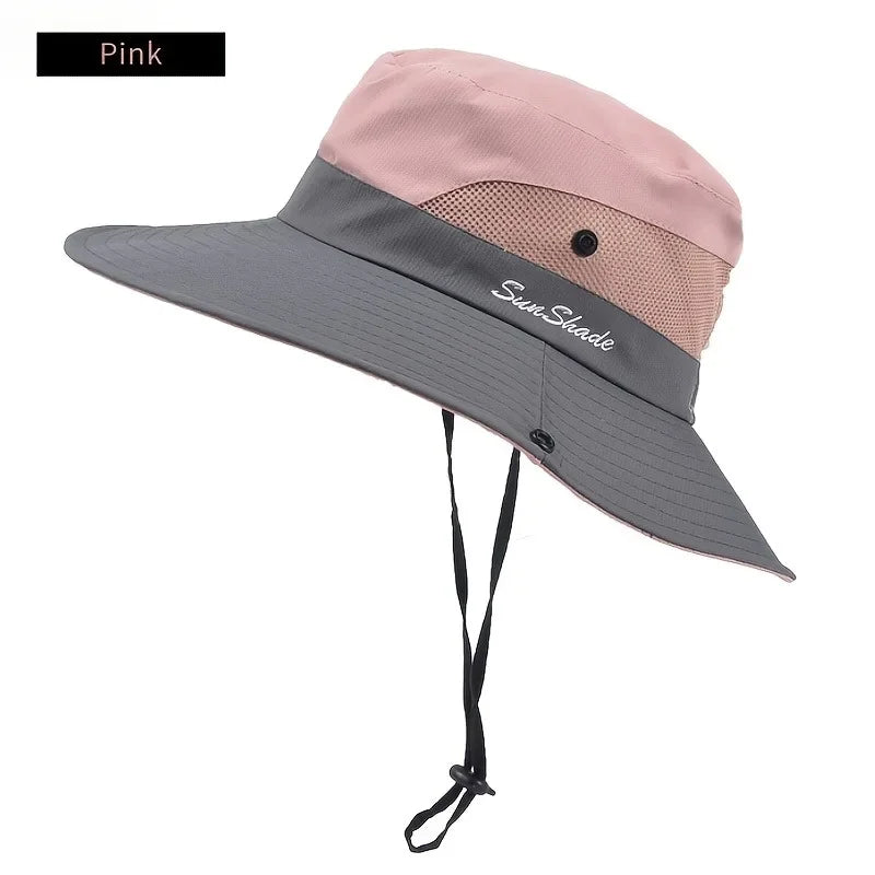 Women's Dual-Tone Sun Hat with Ponytail Hole for Spring, Summer